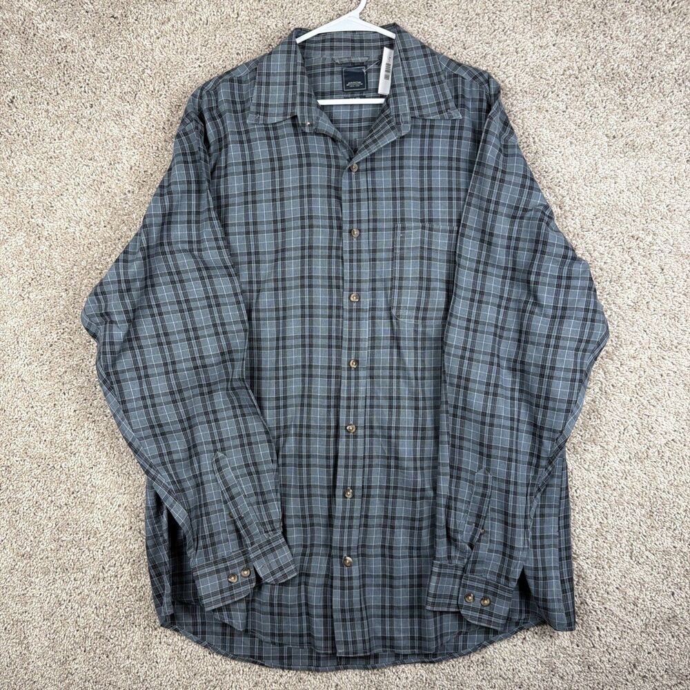 Arrow Mens Green Dress Shirt Size XLT 17.5-18 Blue Plaid Long Sleeve